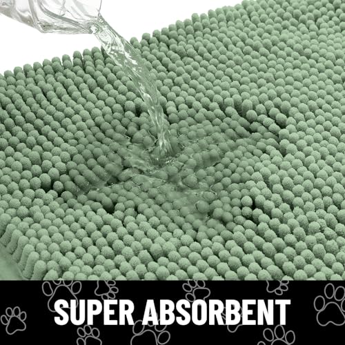 Dog Door Mat for Muddy Paws (36"X24" / Olive Green and White)