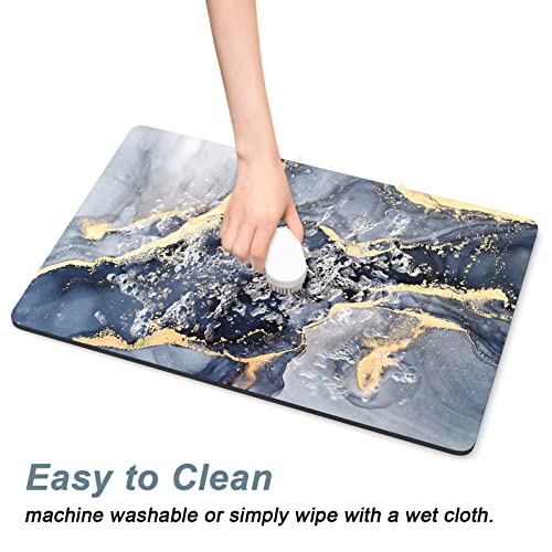 Dog Food Mat 12" x 19" Marble Absorbent Dog Cat Bowl Mat for Food and Water (Grey Gold Mable / 12"L x 19"W)
