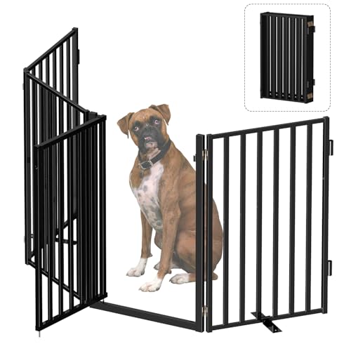 Free Standing Dog Gate with Door for Indoor Outdoor (32" 4 Panels)