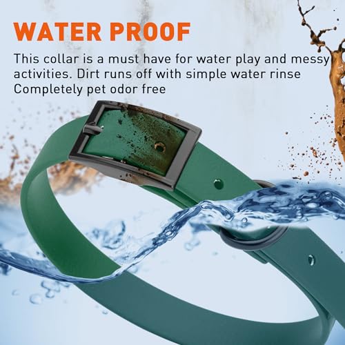 Biothane Waterproof Dog Collar Strong Coated Nylon Webbing with Black Hardware Odor (W5/8" x L12-15" / Hunter Green)
