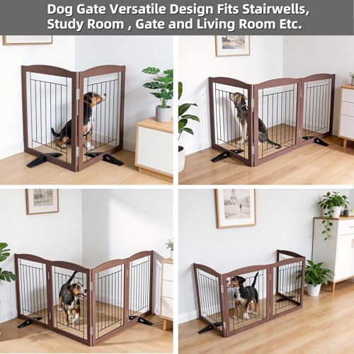 Freestanding Dog Fence Indoor (Brown / 【2 Panels】40''w x 32''h)
