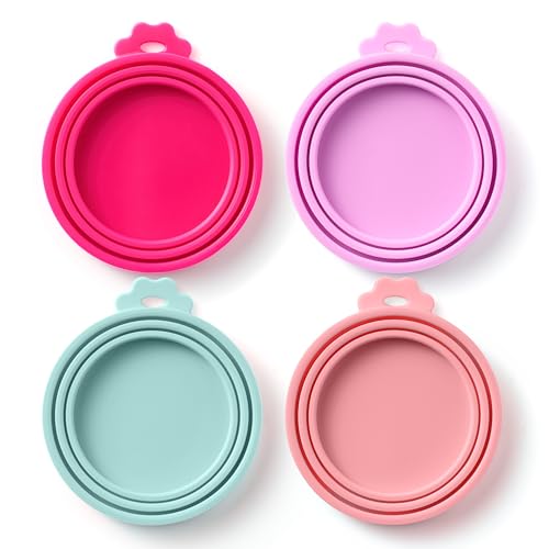 4 Pack Universal Pet Food Can Covers Lids (Coral Veil / 4 Piece Set)