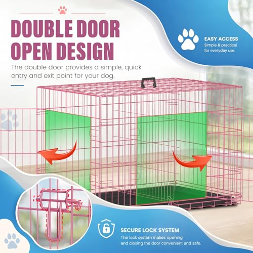 Dog Crate for Large Dogs 42 Inch Folding Kennel Metal Pet Cage Pink (Pink / 42.0"L x 26.0"W x 28.0"H)