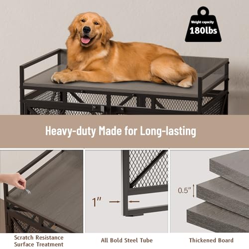 48" Dog Crate with Wheels (Textured Gray / 47.2"L x 27.5"W x 36.0"H)