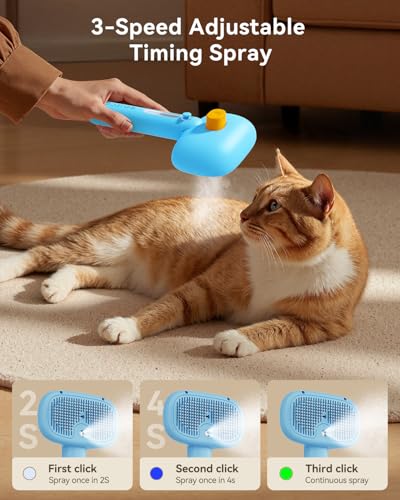 3-in-1 Pet Steam Brush,Spray Hair Removal Detangling Comb,Blue (Blue)