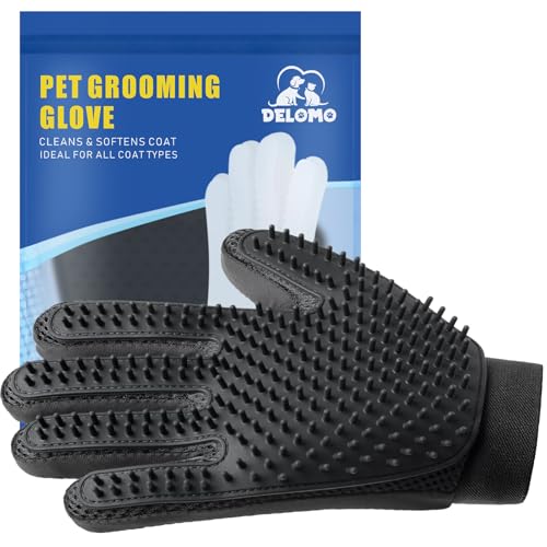 Pet Hair Removal Glove with 255 Silicone Tips for Dogs & Cats (Black)