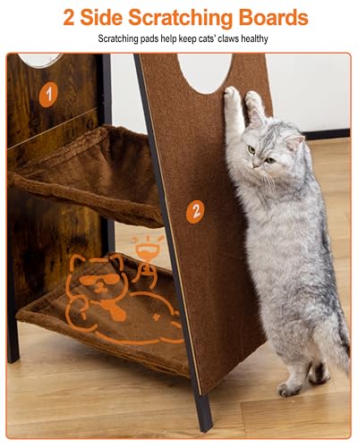 56in Modern Wood Cat Tree Tower for Indoor Cats with Hammock (Rustic Brown4 / 56 Inches)