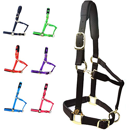 Adjustable Horse Halters by Heavy Duty Soft Nylon (Black / X Full (XL))