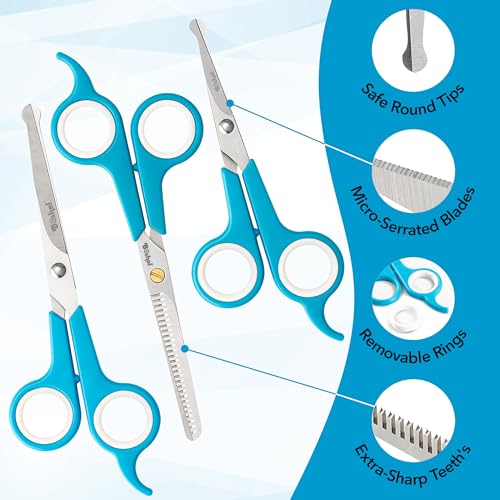 Razor Sharp Stainless Steel Dog Grooming Scissors for Grooming Professionals at Home with Rounded Safety Tips (3 Pack)