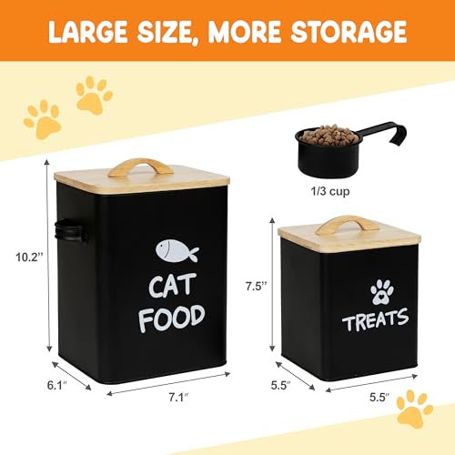 Airtight Cat Food Storage Container with Bamboo Lid & Scoop (Matte Black)