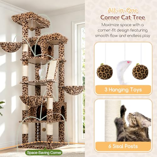 80in Extra Large Leopard Cat Tree Tower (80inch / Leopard Print)