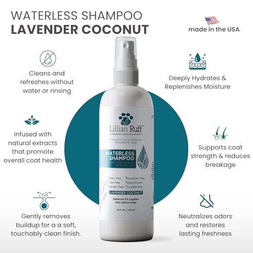 Waterless No Rinse Dog Dry Shampoo Spray with Hydrating Essential Oils