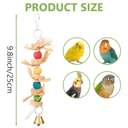 Parrot Pet Bird Chew Bird Toys Parakeet Toys Wooden Straw with Bell Cage Swing Toys Bird Cage Hanging Accessory (Wooden Straw)