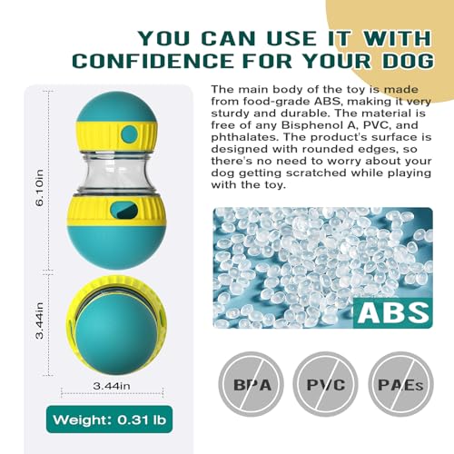 Dog Puzzle Toy Adjustable Treat Dispensing Ball Food Dispenser Tough Slow Feeder Puppy Enrichment Training Toy Pet Interactive Chase Toys for Small Medium Large Dogs to Keep Them Busy (Green - Single - Standard)