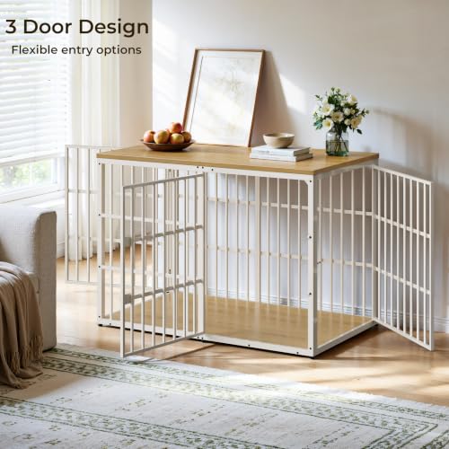 54'' XXXL Dog Crate Furniture with 3 Doors for Large Dogs (Natural Beech / 53.9"L x 31.9"W x 37.2"H)