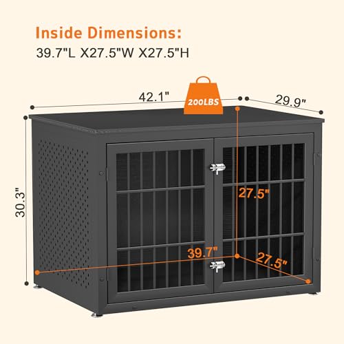 42" Heavy Duty Dog Crate Furniture for Large and Medium Dogs (42.1"L x 30.0"W x 30.2"H / Black)