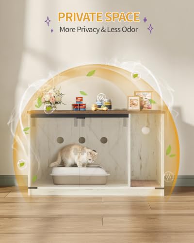 Cat Litter Box Enclosure (39.4"L x 21.7"W x 24.8"H / Rustic Brown and White)