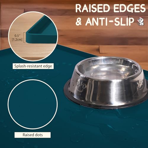 Silicone Cat & Dog Food Mat for Floors Waterproof (Navy / 18''×12'')