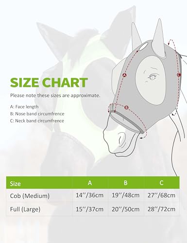 Horse Fly Mask with Forelock Opening Stretch Breathable and Comfortable for Horses UV (Fluorescent Yellow / M)