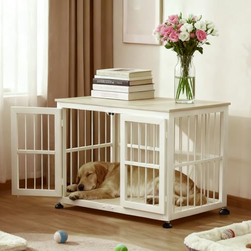 40 Inch Dog Crate Furniture for Large Medium Dogs (Beige / 40.0"L x 27.4"W x 28.7"H)