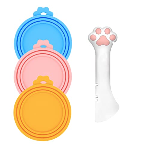 Pet Food Can Spoon & 3 Pcs Can Cover Lids (Regular / Multi-colored)