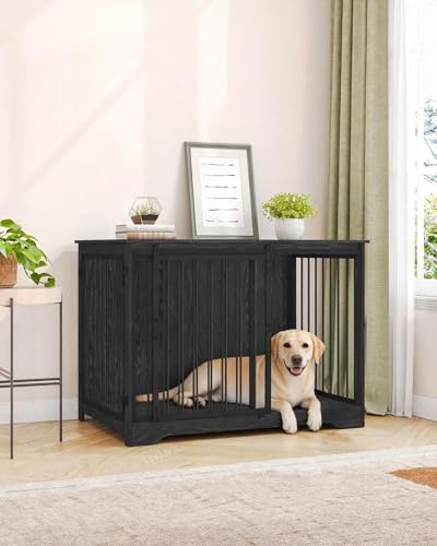 43.3" XL Dog Crate Furniture Indoor Dog Kennel with Barn Door (Black / 43.3"L x 27.5"W x 31.8"H)