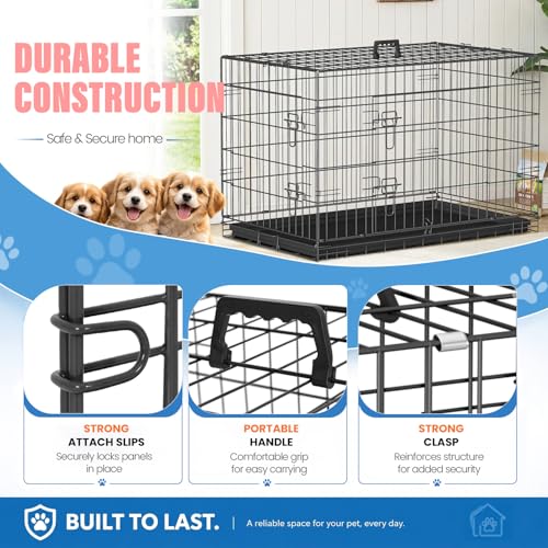 Dog Crate for Medium Dogs 36 Inch Folding Kennel Metal Pet Cage Black (Black / 36.0"L x 22.0"W x 24.0"H)