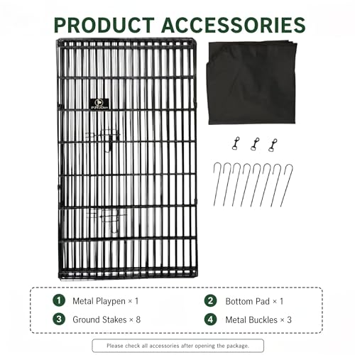 Puppy Playpen with Bottom Pad and Door (Black / Large Pen: 42-Inch High)