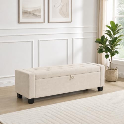 43" Ottoman with Storage (Beige / 19.2"D x 43"W x 16.9"H)