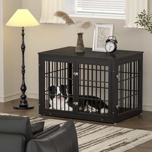 42" Heavy Duty Dog Crate Furniture for Large and Medium Dogs (Black / 42.1"L x 29.9"W x 30.4"H)