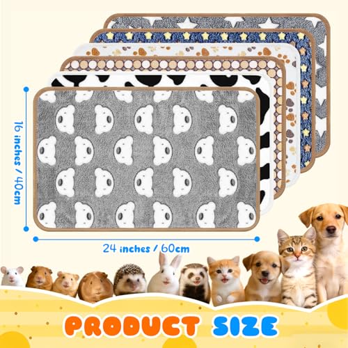 6 Pcs Guinea Pig Bedding Cage Liners Small Animal Flannel Blankets Sleep Mat Absorbent Reusable Pet Pee Bedding Pad Cover for Hamster Ferret Chinchilla Rabbit Hedgehog (16 x 24 Inch)