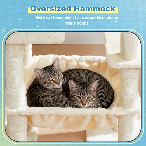 Cat Tree Tower with Plush Steped Condos (50 inches / Beige)