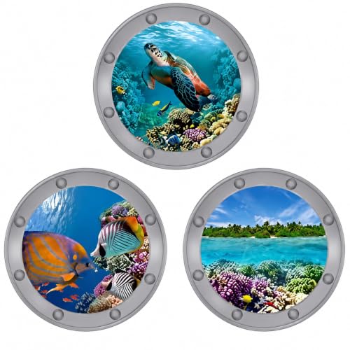 Ocean Animals World Under Sea Wall Decor Includ Sea Turtles Fishes Coral 3p (Blue 04)