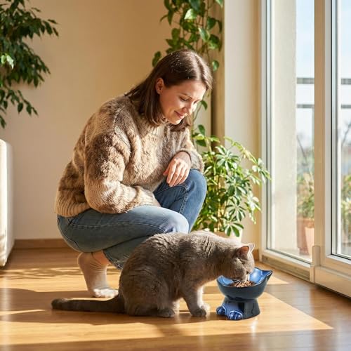 Elevated Cat Bowls (4.5 OZ / Blue & Black)