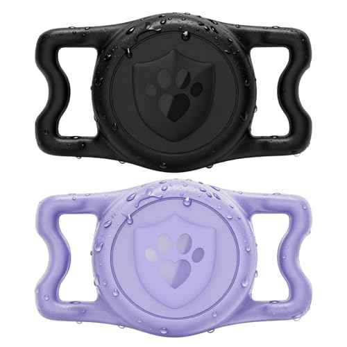 IP68 Waterproof AirTag Holder for Dog Collar (Black&Purple)