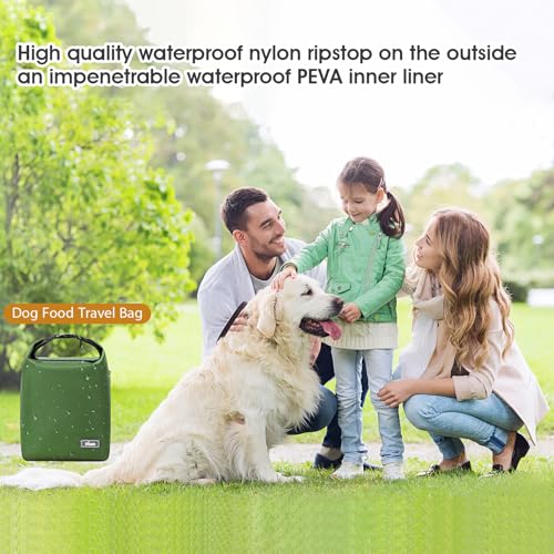 Dog Food Travel Bag Pet Food Container2PCS Collapsible Dog Travel Bowls and Zipper Side Pocket 20L (Green / 20L)