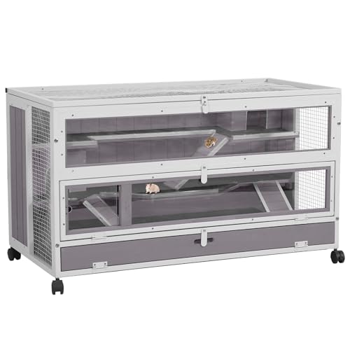 Chew Proof Metal Guinea Pig Cages with Wheels for 2 (White & Grey)