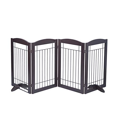 Free Standing Foldable Metal Pet Gate for Dog (Espresso / 【4 Panels】80"W x 30"H)