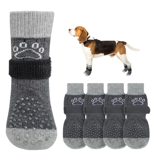Anti Slip Dog Socks to Prevent Licking Paws for Hot (Grey Pearl Paw(Pack of 4) / Small)