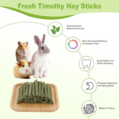 100PCS Timothy Hay Sticks for Rabbits Guinea Pigs Chinchillas Chew Treats