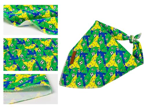 Summer Football Dog Bandana Washable Cotton Handkerchief Scarf Triangle Football Club Game Bandana Bandana for Small Medium Dogs Girl Boy (Brazil Football / Small (Pack of 1))