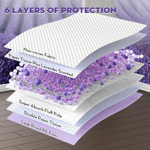 Puppy Pads with Adhesive Tabs Leak Proof Lavender Scent 28x44in 30Ct (Giant-28x44in(30Ct))