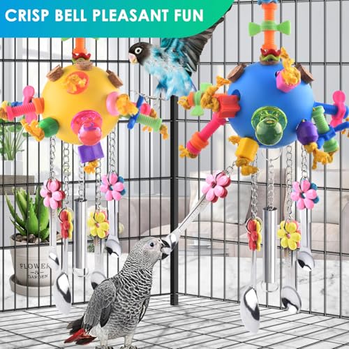 Bird Toys 2PCS Parrot Pull Spoons Colorful Acrylic Stick Chew Toys for Amazon Parrot (Blue + Yellow)