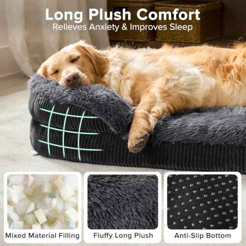 Fluffy Orthopedic Dog Beds Large Sized Dog (Dark Grey / XL (42"x 32"x 7"))