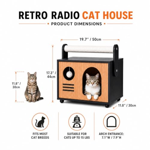 Wooden Cat House with Top Scratching Post for Indoor Cats