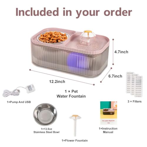 Cat Water Fountain and Stainless Steel Food Bowl