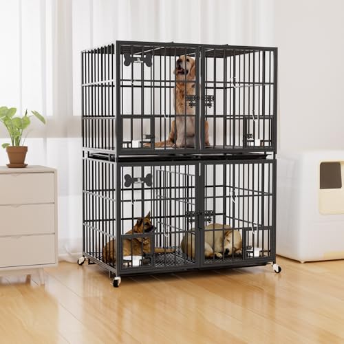 42" Stackable Heavy Duty Metal Dog Crate with Divider for 4 Dogs (42"inch for 4 Dogs / Black)