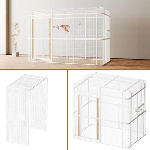 33.5 Inch Extra Large Bird Cage Extension Part for Parakeets Outdoor Bird Aviary Parrot Cage with Perch (White / 33.5"L x 63.0"W x 81.5"H)