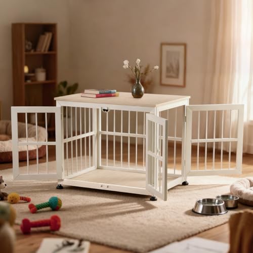 32 Inch Heavy Duty Dog Crate Furniture for Medium and Small Dogs (Beige / 32.7"L x 23.2"W x 26.6"H)