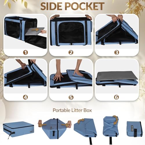 26"x17"x17" Extra Large Cat Carrier with Litter Box (Blue)
